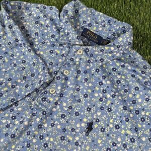 Polo Ralph Lauren Size L Mens Blue Floral All Over Print Polo Shirt Rare